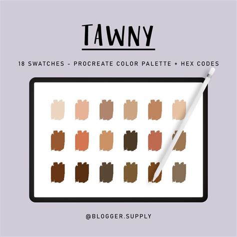 TAWNY PROCREATE Color Palette Hex Color Codes Tan, Brown for iPad ...