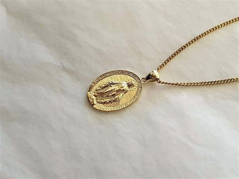 K K Solid Gold Miraculous Medal Necklace Pendant For Etsy