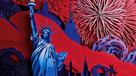 Statue Of Liberty With Fireworks Background Patriotic Artwork Statue