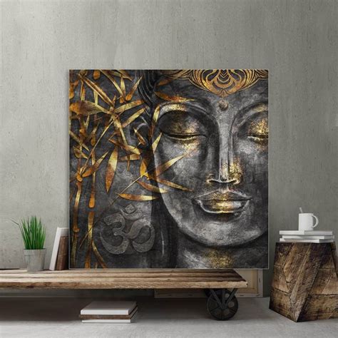 Leinwandbild Buddha Bambus Schwarz Quadrat Buddha Wall Art