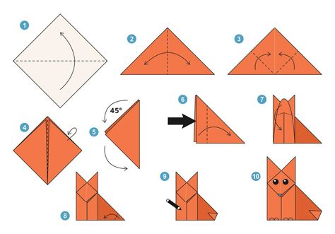 zorro origami esquema tutorial Moviente modelo origami para niños