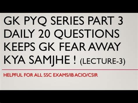 Gk Pyq Series Part Lecture Parmar Ssc Youtube