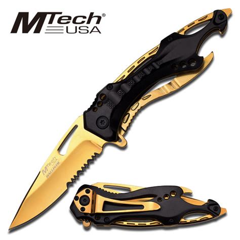 Spring Assisted Open Black Gold Blade Pocket Knife Tactical