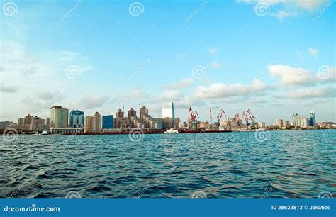 View of Baku from sea stock image. Image of crane, sunset - 28623813