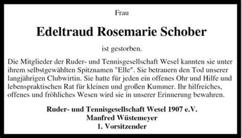 Traueranzeigen Von Edeltraud Rosemarie Schober Trauer In NRW De