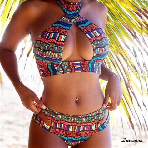 Luxevana Swim African Print Bikini Set Halter Ethnic Swimsuit