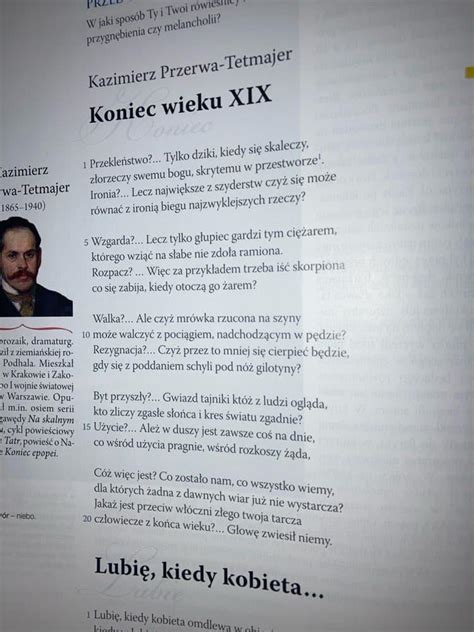 Analiza Wiersza Koniec Wieku Xix Kazimierz Przerwa Tetmajer Brainly Pl