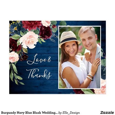 Burgundy Navy Blue Blush Wedding Photo Thank You Postcard Zazzle