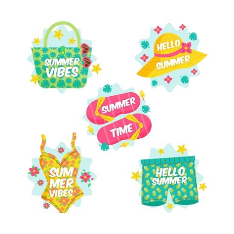 Insignias De Verano Con Elementos Esenciales De Playa Vector Gratis