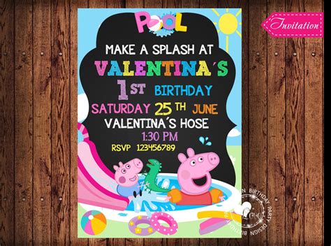 Peppa pig pool party invitation, Pool party invitatión, Peppa Pig ...