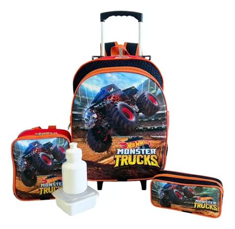 Kit Mochila Hot Wheels Monster Truck Bone Shaker Rodinhas G Parcelamento Sem Juros