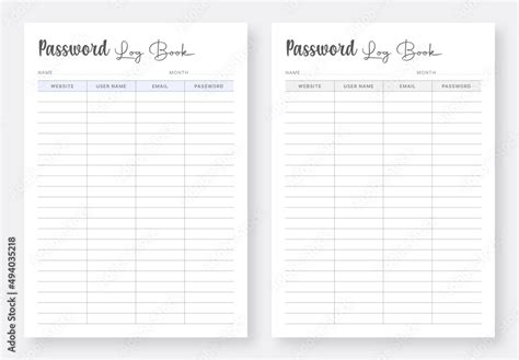 Password Log Book Template Set. Password Log Book A4 Size. Printable ...