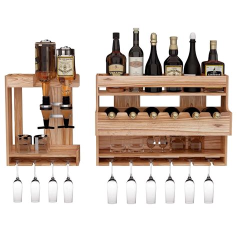 Mowenta Wine Rack Wall Mounted Wood Wine Shelf Wine Rack With Bottle Stemware Glass Holder