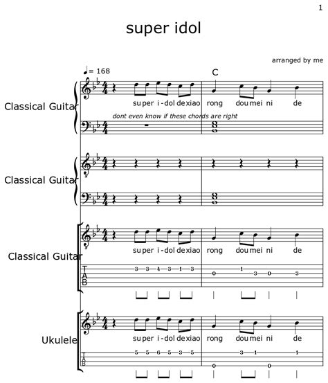 Super Idol Sheet Music For Classical Guitar Ukulele