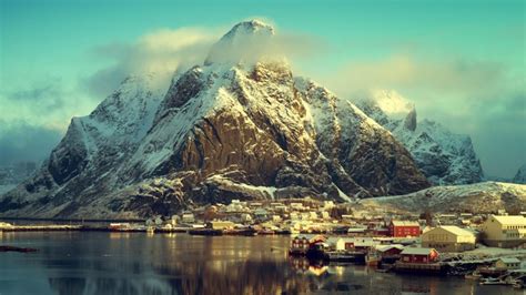 mountainous landforms, landscape, lofoten, reflection, winter, 4K ...