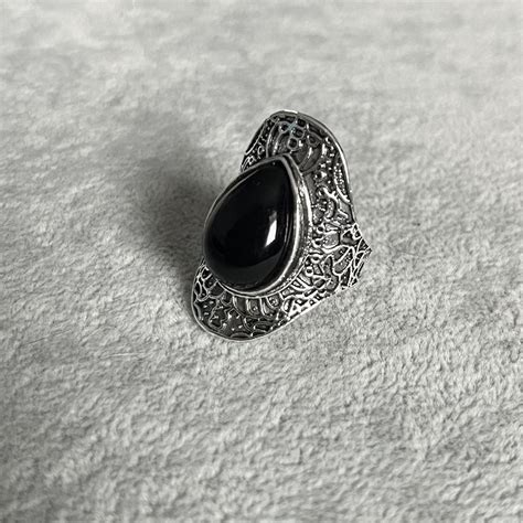 Silver ring with black stone Brand new Diameter... - Depop