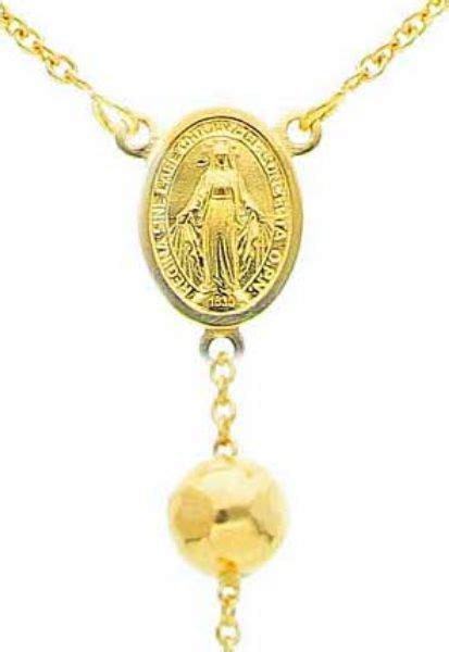 Collana Rosario Lunga Con Medaglia Madonna Miracolosa E Croce Gr Oro