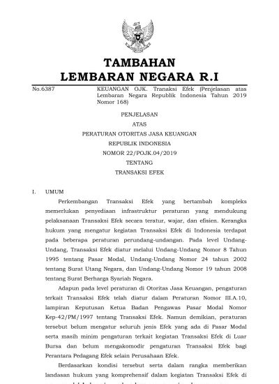 No Tambahan Lembaran Negara R I Keuangan Ojk Tranaksi Efek