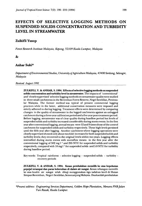 (PDF) Effects of selective logging methods on suspended solids ...