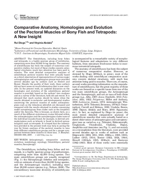 (PDF) Comparative anatomy, homologies and evolution of the pectoral muscles of bony fish and ...