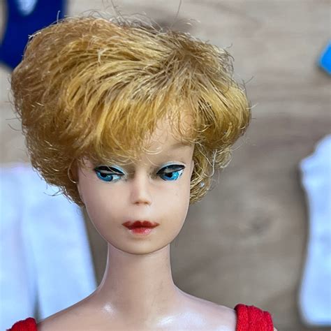 Vintage Barbie Doll Blonde Bubble Cut With Red Navy Helena Swimsuits Mod Fashions