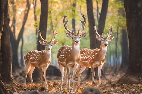 Un Grupo De Ciervos Parados En Un Bosque Foto Premium