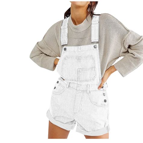 E 843 White Womens Denim Overalls Shortalls Lounge Overalls Shortalls Shorts Rompers For Ladies