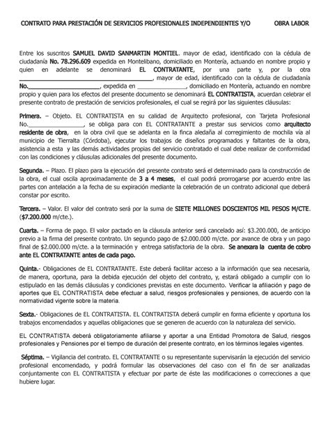 Contrato Para Prestación De Servicios Profesionales U Obra Labor