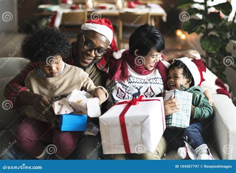 A Black Family Enjoying Christmas Holiday Stock Image - Image of ...