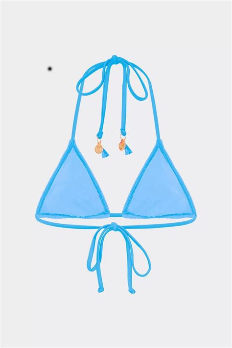 MILLY Bikinis Lori Textured Triangle Bikini Top Blue Moira Womens