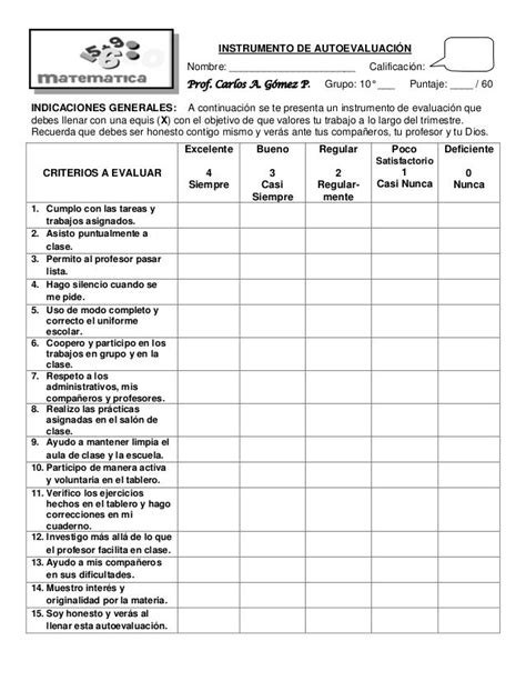 Autoevaluación del estudiante