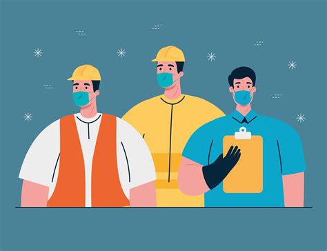 Construction workers with face masks on coronavirus pandemic 2005755