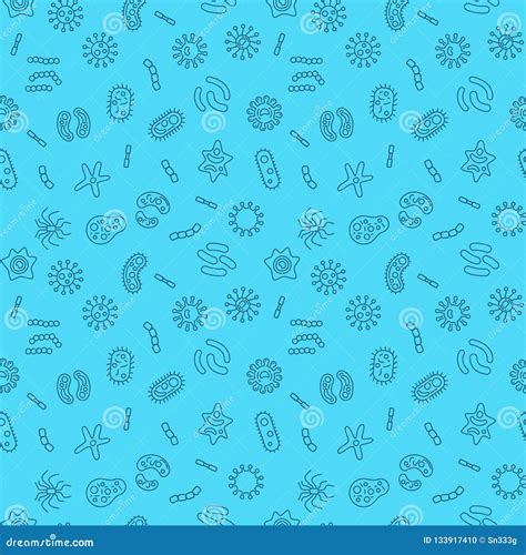 Bacteria And Microbe Organism Vector Blue Seamless Pattern Stock Vector