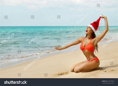 Sexy Woman Wearing Bikini Christmas Hat Stock Photo Shutterstock