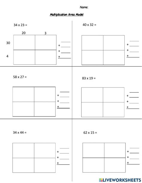 Fill In The Blanks Using The Area Model Math Worksheets