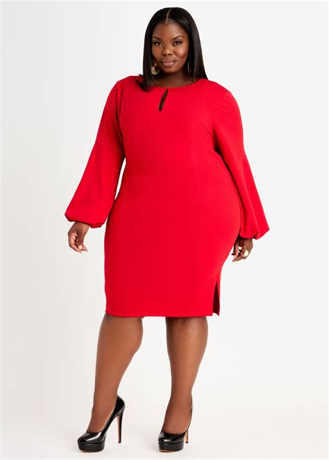 Plus Size Red Dress Sexy Red Plus Size Red Balloon Sleeve Sheath Dress