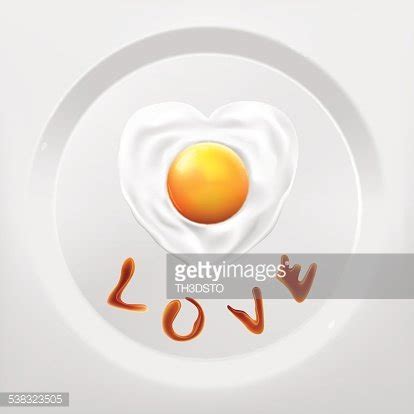 Fried Egg Heart Shape With Sauce Wording Vector Idea Concept Stock