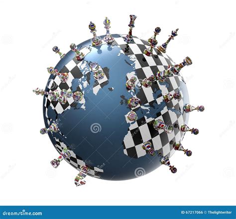 Symbol Of Geopolitics The World Globe With Chess Pieces Stock