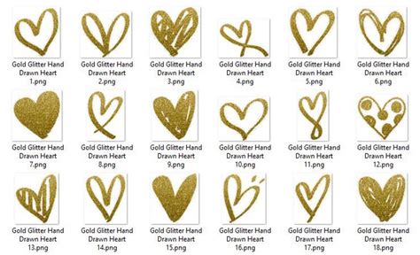 30 Gold Glitter Hand Drawn Heart Clip Arts Wedding Valentine By