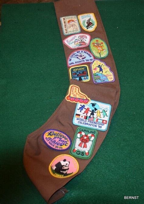 Vintage Girl Scout Brownie Uniform Sash With Patches Badges And Pins