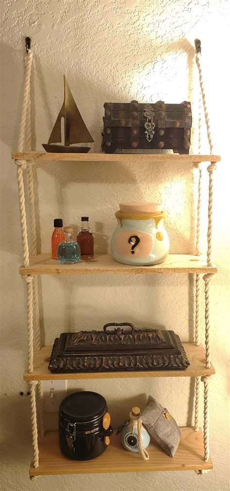 Wooden Hanging Rope Shelf Etsy