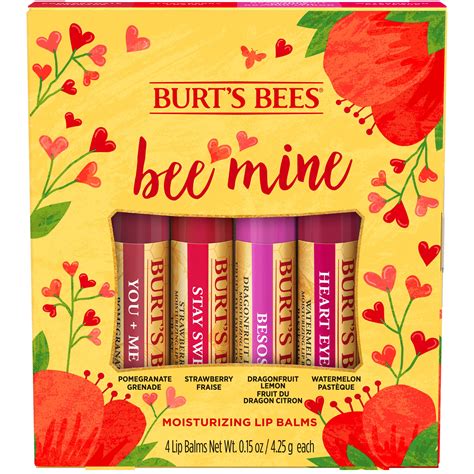 Burt S Bees Bee Mine Lip Balm T Set Strawberry Dragonfruit Lemon Pomegranate And