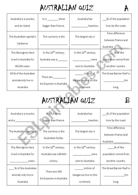 Australian Quiz Esl Worksheet By Mblin