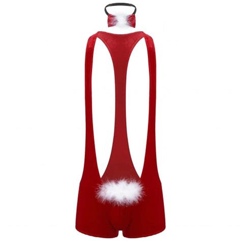 Men Christmas Bodysuit Role Play Fancy Game Wear With Bowtie Gay Clothing Club Wear Jumpsuit