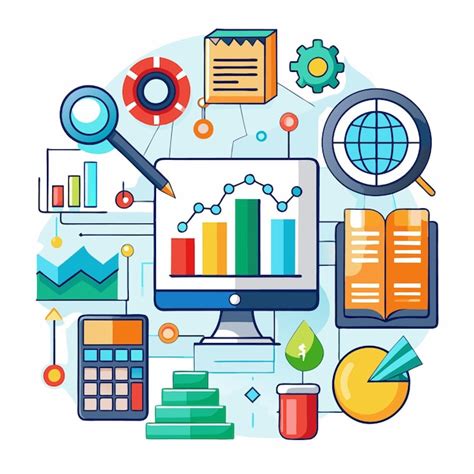 Colorful Infographic With Bar Chart Line Graph Pie Chart And Computer