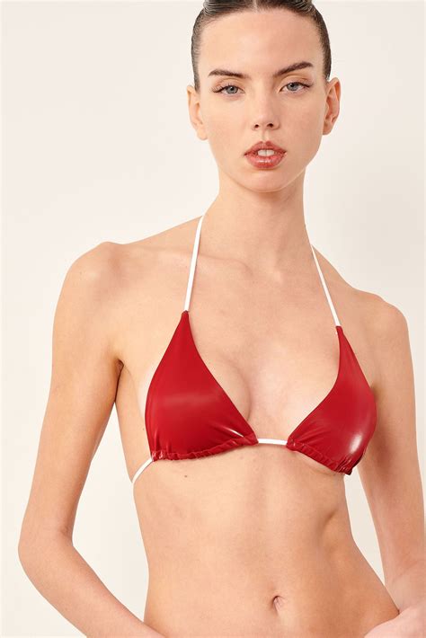 Team Wet Look Triangle Bikini Top Red Poster Girl