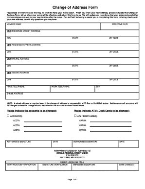 Fillable Online Change Of Address Form Census Federal Credit Union