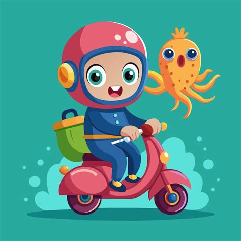 Un Ni O En Un Scooter Con Un Personaje De Dibujos Animados En El Frente