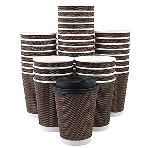 Uchampak Hot Coffee Paper Cup Black Disposable Double Wall Gold Foil