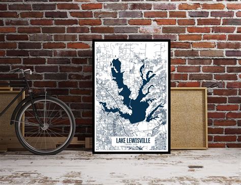 Lake Lewisville Texas Printable Map Lake Lewisville Wall Art - Etsy